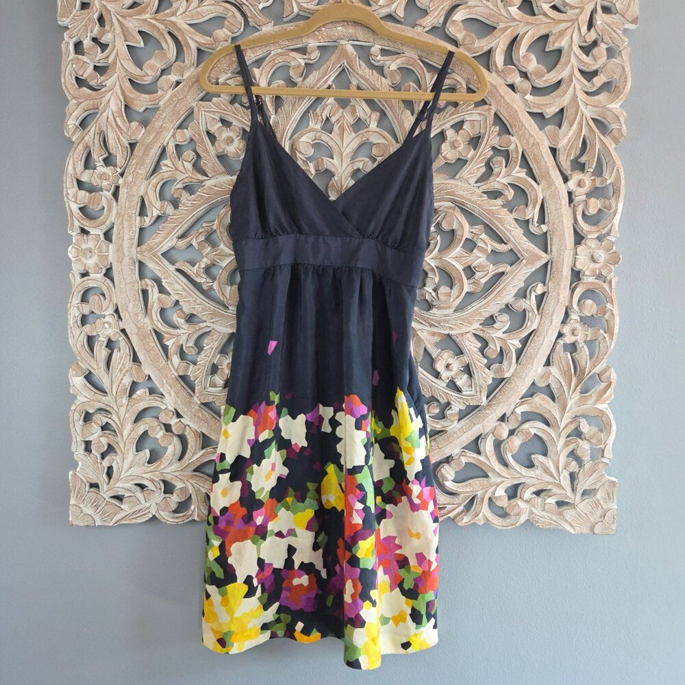 Theory Leene Navy Floral Print 100% Silk Cami Dress Sz 4 EUC